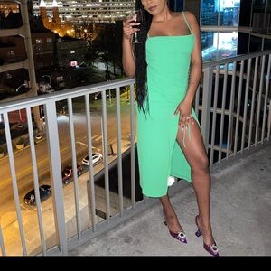 Zara Ruched Green Midi Dress